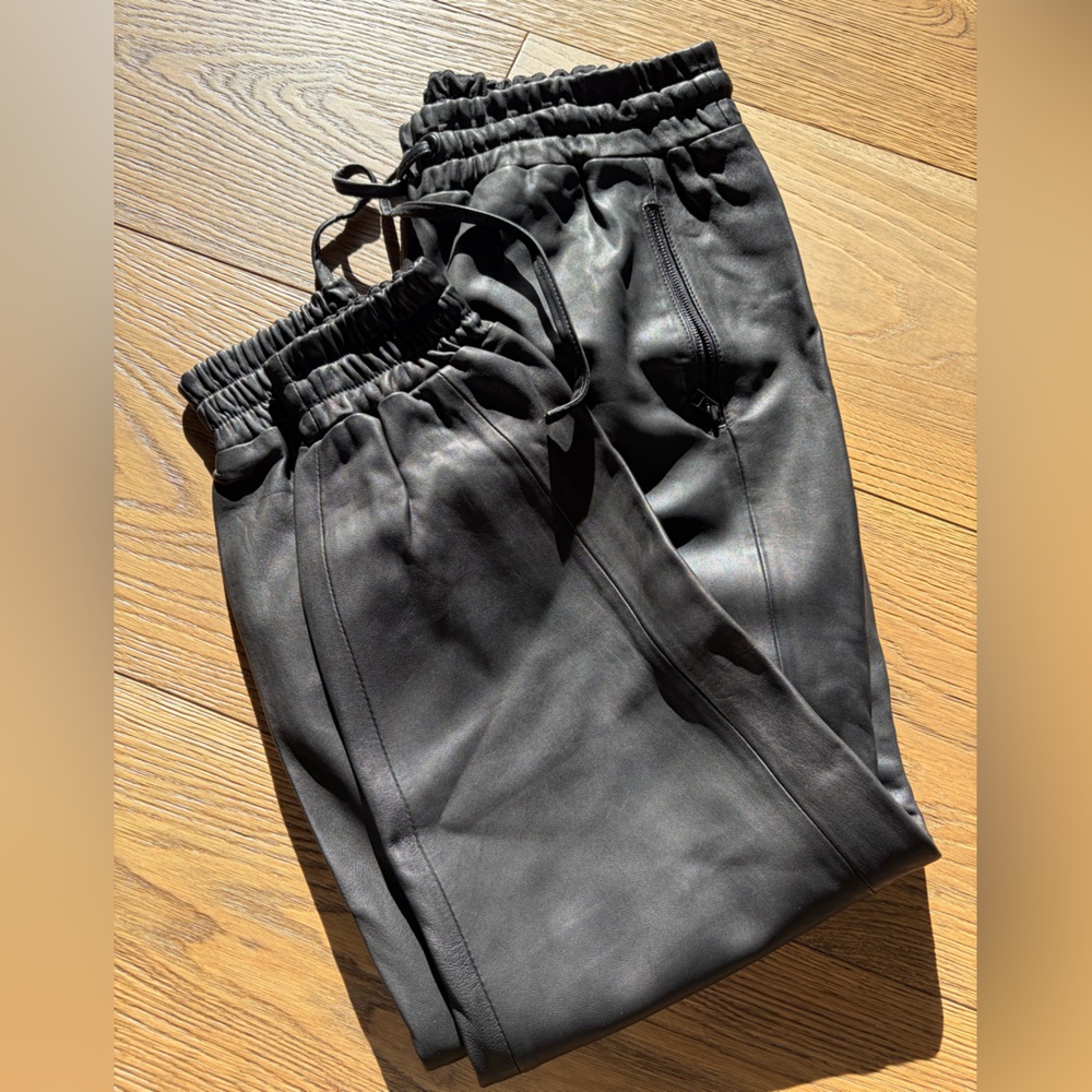 Derek Lam 10C Athleta Black Leather Jogger Pants